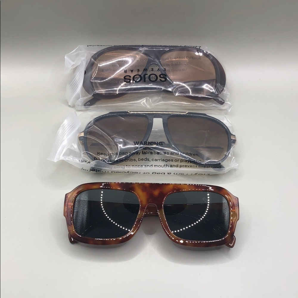 Sojos retro style aviator sunglasses bundle 3 UNISEX brown black trendy casual.